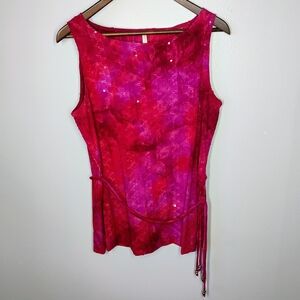 White Stag Y2K Sequin Tank Top Womens Medium Pink Sequins Waist Tie Fairycore
